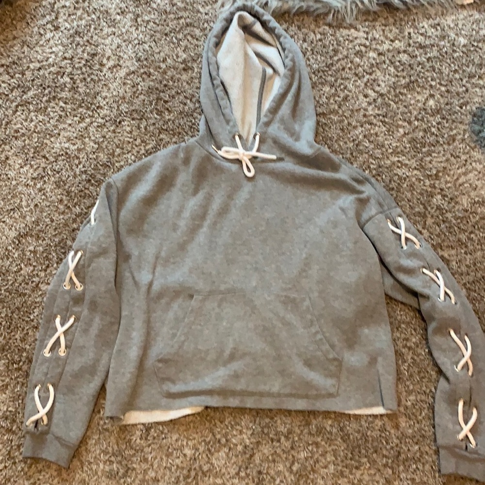 Grey laced arm sleeve hoodie